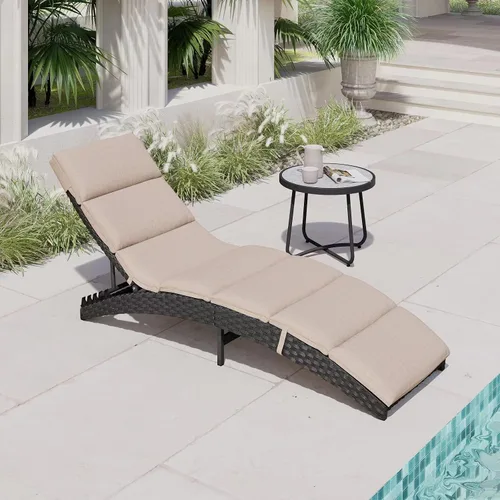 Grand patio Sillón de mimbre para exteriores de 4 posiciones ajustable plegable de aluminio para patio, tumbona con cojín beige