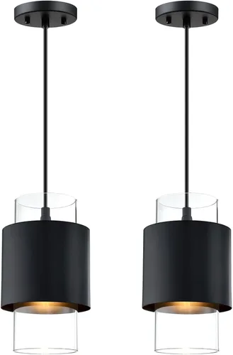 Miniatura 4 de 1 Light 2 Pack Hanging Indoor Kitchen Island Pendant Light 6" Drum Glass Shade Pendant Ceiling Light Fixtures Modern Farmhouse Dinning Over Sink