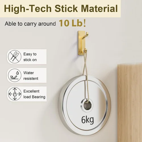 Miniatura 2 de Ganchos de pared autoadhesivos para colgar: extra fuertes 13 libras, gancho para abrigo, toalla en baños, ducha, cocina, pared, gancho de puerta