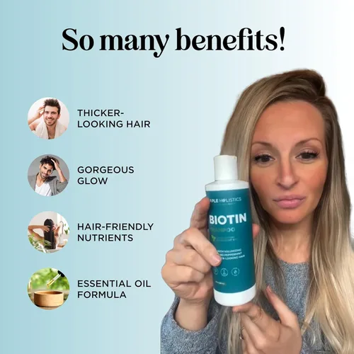 Miniatura 2 de Champú voluminizador de biotina para cabello fino - Champú para cabello fino con menta, argán y aceites esenciales para el cuidado del cabello