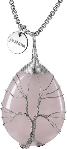 JADENOVA Collar de cristal curativo para mujer colgante de árbol de la familia con alambre envuelto en alambre y colgante de lágrima curativa