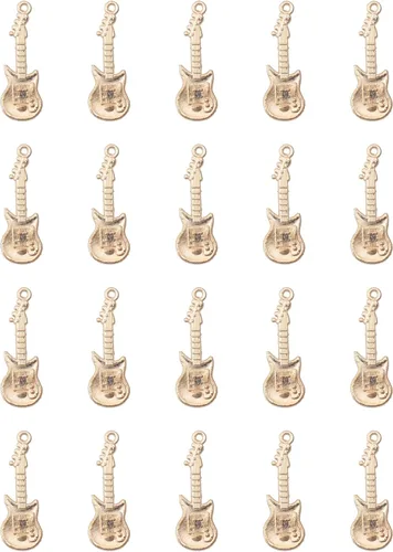 Ruwado 30 dijes de guitarra de metal, lindos mini elementos musicales vintage, instrumentos colgantes para hacer joyas, kits de búsqueda de KC dorado