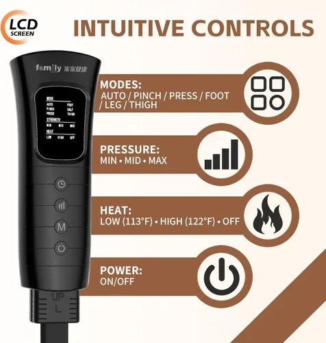 Miniatura 5 de Masajeador de piernas con calor y compresión, máquina de compresión de piernas y botas de compresión para circulación, 6 modos y 3 niveles de Negro