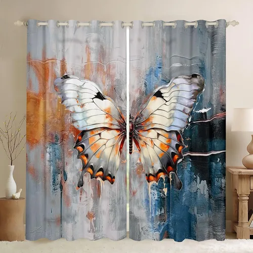 Miniatura 9 de jejeloiu Cortinas de oscurecimiento de libélula (2 paneles, 52 x 84 pulgadas), cortinas abstractas para dormitorio, sala de estar, arte moderno, 30%
