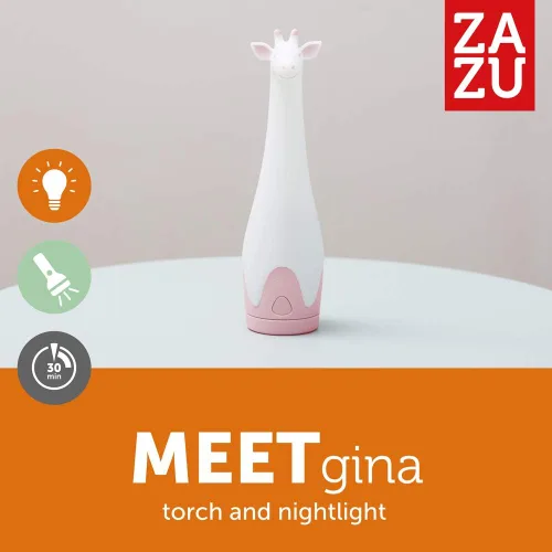 Miniatura 2 de Zazu Kids Luz nocturna antorcha linterna jirafa juguete - Niños LED inalámbrico rosa lámpara, luz de noche, múltiples opciones de color, apagado