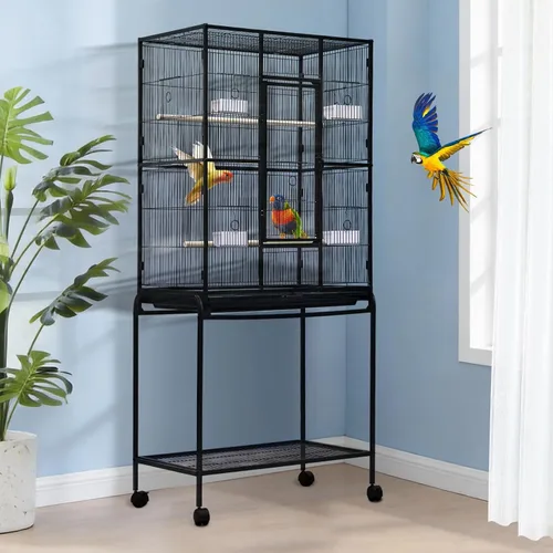 Miniatura 13 de Garvee Jaula grande para pájaros de 82 pulgadas de alto, jaula de periquitos rodante con parte superior de juego, percha de cuerda para pájaros