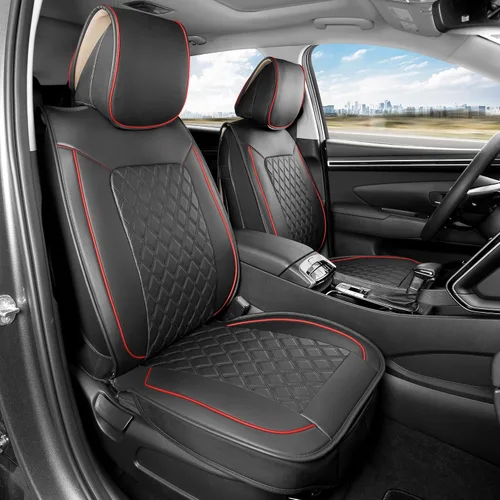 Miniatura 41 de MotorBox Haven Series - Fundas de asiento de piel de napa, para automóviles, edición Lux, fundas de asiento delantero con costuras de diamante