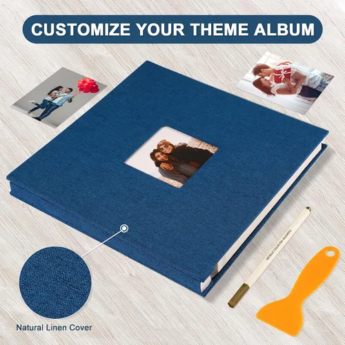 Miniatura 4 de Álbum de fotos autoadhesivas, álbumes de recortes, álbumes de fotos magnéticos para fotos de 4 x 6, 5 x 7, 8 x 10, páginas adhesivas para bebé, Azul