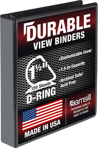 Miniatura 23 de Samsill Carpeta duradera de 1.5 pulgadas, fabricada en los Estados Unidos, carpeta de anillos en D, carpeta transparente personalizable, color rojo