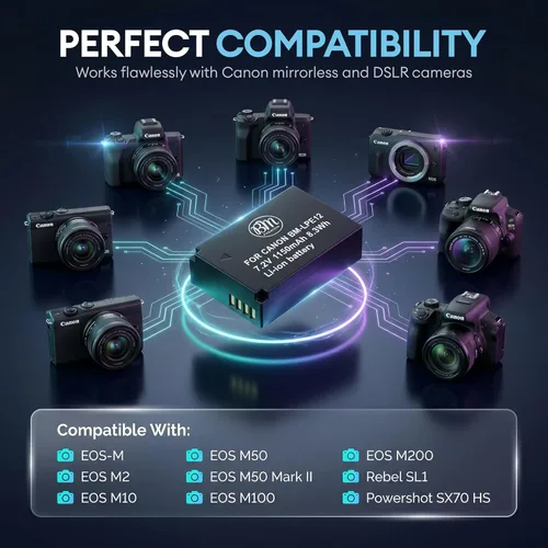 Miniatura 8 de BM Premium Kit de batería y cargador LP-E12 para cámaras Canon EOS-M, EOS M2, EOS M10, EOS M50, EOS M50 Mark II, EOS M100, EOS M200, SX70 HS, Rebel