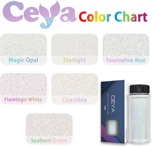 Miniatura 3 de Ceya Polvo de purpurina blanca ultra fina de 3.5 onzas/3.53 oz de ópalo mágico iridiscente para manualidades de 1/128 pulgadas, 0.008 pulgadas