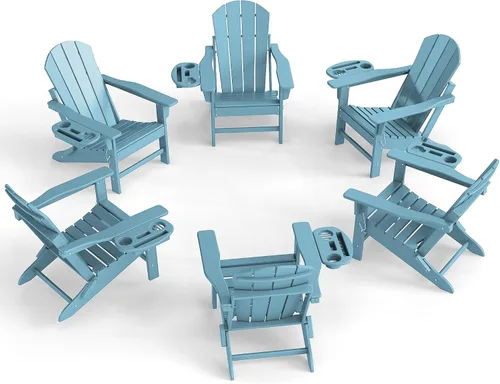 Miniatura 36 de NAVINE Juego de 2 sillas Adirondack plegables de polietileno de alta densidad con portavasos multifuncional, resistente a la intemperie, para Blanco