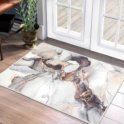 Miniatura 18 de Alfombra abstracta moderna de 2 x 3 pies, alfombra de baño con textura de mármol azul, antideslizante, lavable, alfombra de pelo bajo