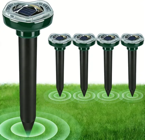 Repelente de topos alimentado por energía solar, disuasorio ultrasónico para patio, césped y jardín, repele serpientes, conejo, tofa, ardilla,
