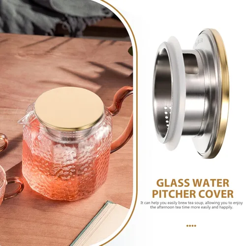 Miniatura 4 de EXCEART Tapa de repuesto de acero inoxidable para jarra de agua para jarra de vidrio, resistente a fugas, accesorio de contenedor de bebidas frías