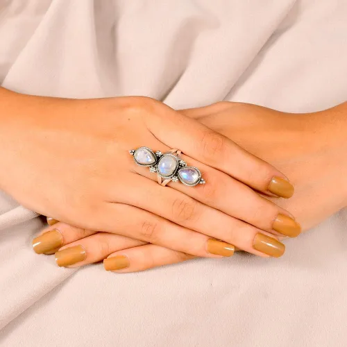Miniatura 3 de AUDRIELLE Anillo de plata de ley 925, piedra preciosa hecha a mano, ajustable