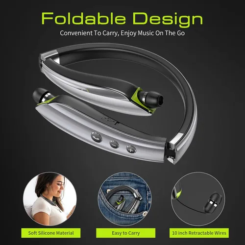 Miniatura 2 de Auriculares Bluetooth, auriculares Bluetooth con banda para el cuello mejorados 2025 con auriculares retráctiles, auriculares estéreo con Gris