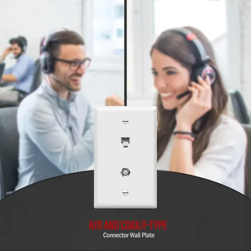 Miniatura 6 de Conector de tipo F para teléfono y CATV, más conectores hembra RJ11 con placas para pared, Blanco, 1