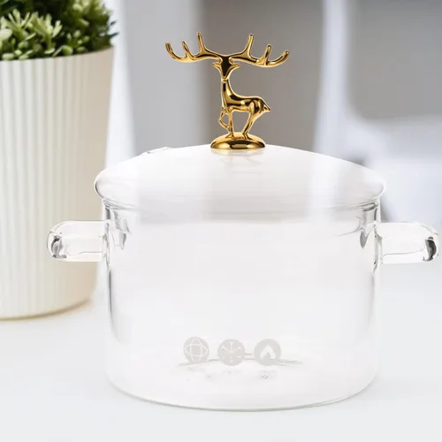 Miniatura 6 de Vaguelly Olla de sopa de vidrio de borosilicato de 7.87 pulgadas de alto con tapa estilo alce resistente al calor para cocina en el hogar, cocina