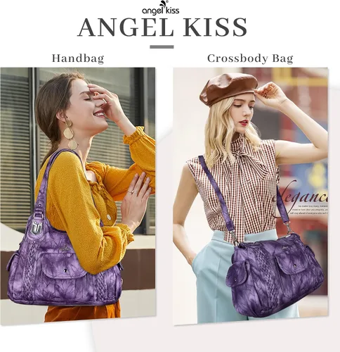 Miniatura 2 de Angelkiss - Bolsos y bolsos de mano para mujer, de cuero vegano lavado, bolso cruzado de hombro