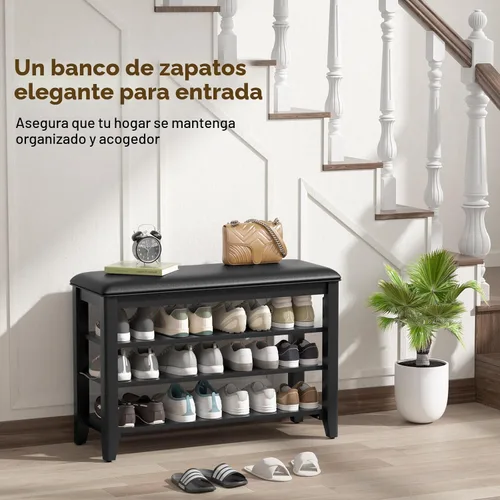 Miniatura 7 de Banco de almacenamiento de zapatos de entrada con cojín de cuero, banco organizador de zapatos para entrada, ideal para pasillos, puertas