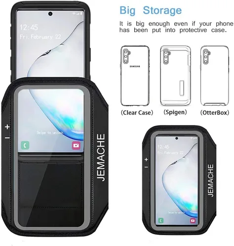 Miniatura 6 de Brazalete para Galaxy Note 10+, 9, 8, JEMACHE Gym Run, resistente al agua, para Samsung Galaxy Note 8/9/10 Plus con soporte para llaves (negro)