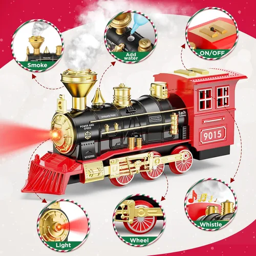 Miniatura 2 de Hot Bee - Juego de tren de juguete con locomotora de vapor, humo, luces y sonidos, para niños de 3, 4, 5, 6, 7 años en adelante