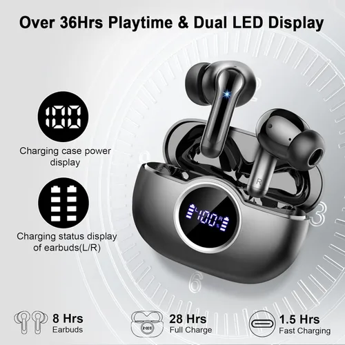 Miniatura 7 de Auriculares inalámbricos, auriculares estéreo 3D 2026 Bluetooth 5.4 con graves profundos, micrófono con cancelación de ruido 4 ENC, auriculares