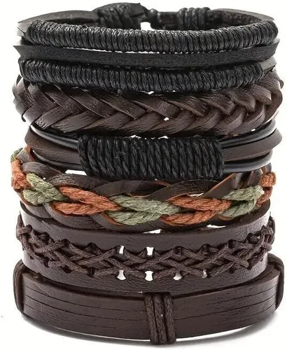 Miniatura 3 de Pulsera ajustable de cuero trenzado para hombre, 24 unidades, Cuero, cuero