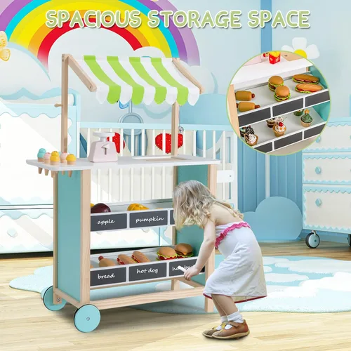 Miniatura 4 de INFANS Juguete de madera para tienda de comestibles, juego de simulación de supermercado, almacenamiento adicional, 6 escalas de helado, campanas