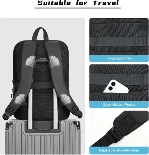 Miniatura 5 de MOSISO Mochila para laptop, mochila compacta y delgada para computadora, bolsa de viaje para computadora portátil, mochila casual con correa de Negro