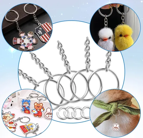 Miniatura 4 de Paxcoo 50 llaveros con cadena y 50 anillos de salto, kit de anillos de llavero a granel para fabricación de llaveros, suministros para manualidades