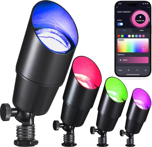 RGB+CCT Iluminación de bajo voltaje para paisaje al aire libre con cambio de color, IP65 impermeable, focos elevados para jardín y patio, focos de