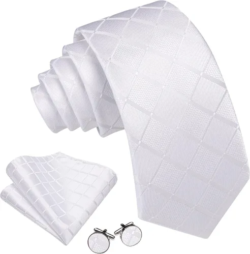 Miniatura 19 de Barry.Wang Juego de corbatas a cuadros para hombre con pañuelo gemelos de rayas clásicas