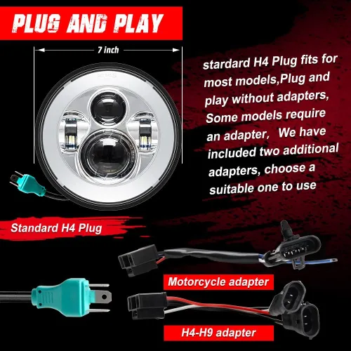 Miniatura 4 de Faro delantero LED de motocicleta de 7 pulgadas compatible con Harley Davidson Street Glide Road King Electra Glide Fat Boy Heritage Softail Deluxe
