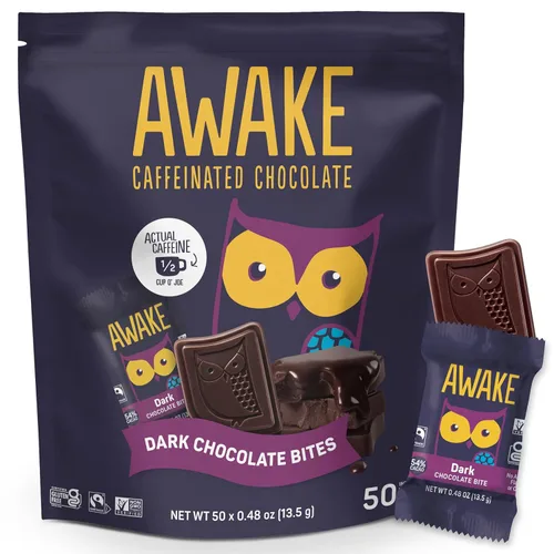 Miniatura 13 de AWAKE - Bocaditos de chocolate con cafeína - Chocolate con leche crujiente, 50 piezas - 50 mg de cafeína - Dulces envueltos individualmente