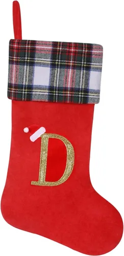 Miniatura 20 de Calcetines de Navidad personalizados con monograma inicial, adornos colgantes, medias clásicas de cuadros negros de 19 pulgadas, decoraciones