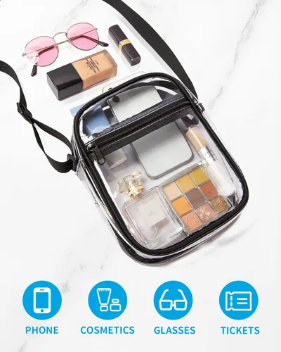 Miniatura 4 de Vorspack Bolso de PVC aprobado para estadios, bolsa cruzada transparente con bolsillo frontal para conciertos, deportes, festivales