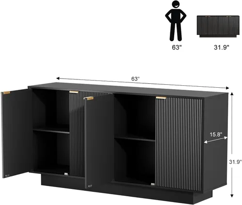 Miniatura 2 de Aparador grande de 63 pulgadas, armario de almacenamiento moderno con estante ajustable, mesa de consola de bar de vinos con 4 puertas para comedor