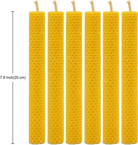 Miniatura 5 de DEYBBY Juego de 6 velas enrolladas de cera de abeja natural, velas de cera de abejas amarillas de 8 pulgadas para decoración de habitación, cena