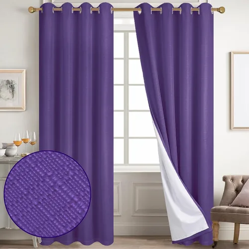 Miniatura 86 de Diraysid Cortinas 100% opacas de lino beige para dormitorio, con ojales, aislamiento térmico, cortinas de oscurecimiento de habitación
