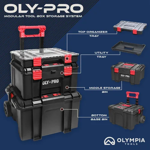 Miniatura 2 de Sistema modular de almacenamiento de cajas de herramientas – 250 libras de polietileno de alta densidad de plástico resistente, mango de metal