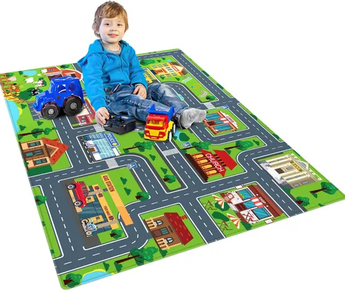 Miniatura 11 de Tapete de juego de automóvil para niños, alfombra para sala de juegos, alfombra de tráfico de ciudad, alfombra de juego para piso, alfombra de juego