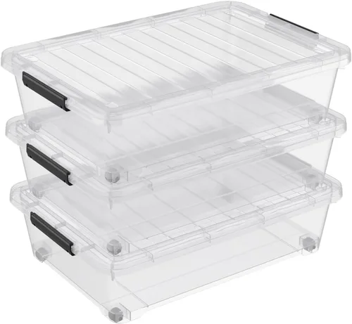 Miniatura 8 de 4 paquetes de contenedores de plástico transparente de 20 L para debajo de la cama con tapas y ruedas, bolsas de almacenamiento de plástico