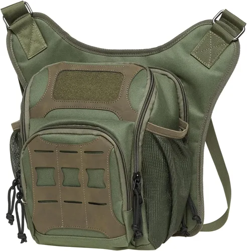 Miniatura 3 de Bolso de mensajero de lona vintage para hombre, bolso de mensajero de retazos de cuero en el pecho 3-3-ejército Verde