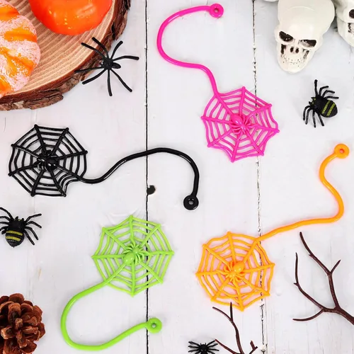 Miniatura 7 de 24 piezas de telaraña adhesiva para niños, 7.6 pulgadas de telaraña, juguetes de mano pegajosos de telaraña, recuerdos de fiesta de araña
