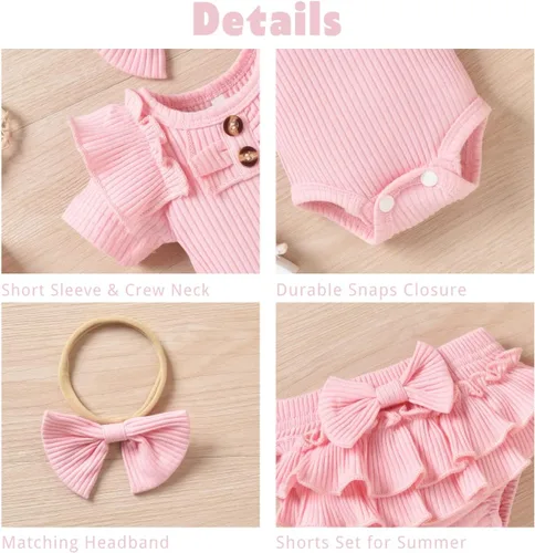 Miniatura 25 de Aalizzwell Body de manga corta para bebé niña con pantalones cortos acanalados