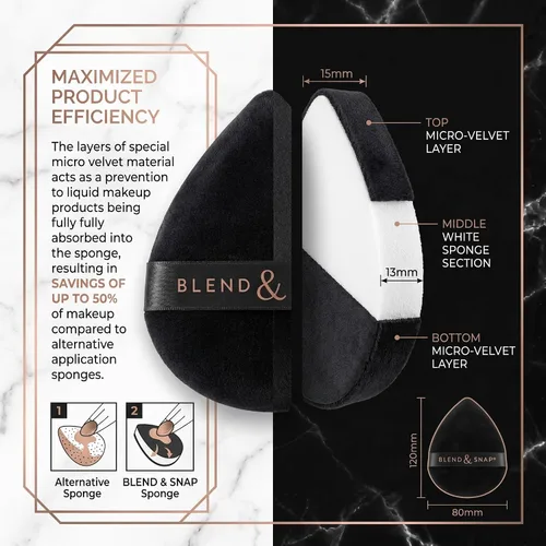 Miniatura 5 de BLEND & SNAP - Esponja de maquillaje triangular de terciopelo grande para una cobertura suave e impecable, esponja secante para base