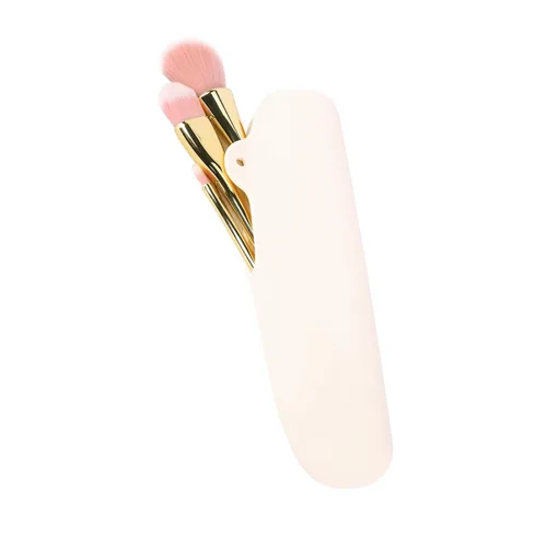 Soporte de cepillo de maquillaje de viaje de silicona, diseño a presión medio abierto, organizador de maquillaje de belleza portátil y ecológico