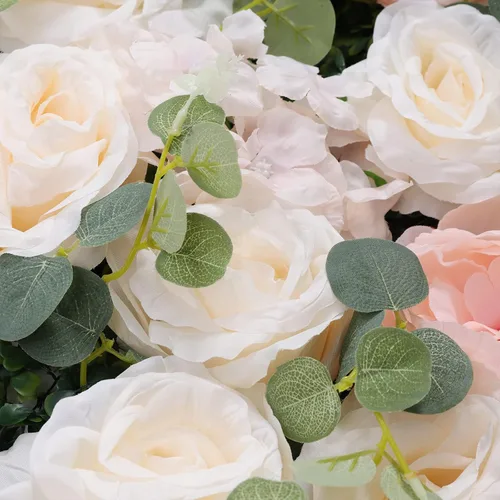 Miniatura 6 de Paneles de flores artificiales para decoración de pared, 6 piezas de rosas falsas, peonía, eucalipto, telón de fondo de pared de rosas para fiesta 6